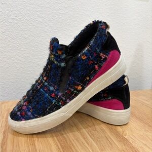 MSGM Blue‎ Black Colorful Tweed Plaid Platform Slip/on Skater Shoes Sneakers